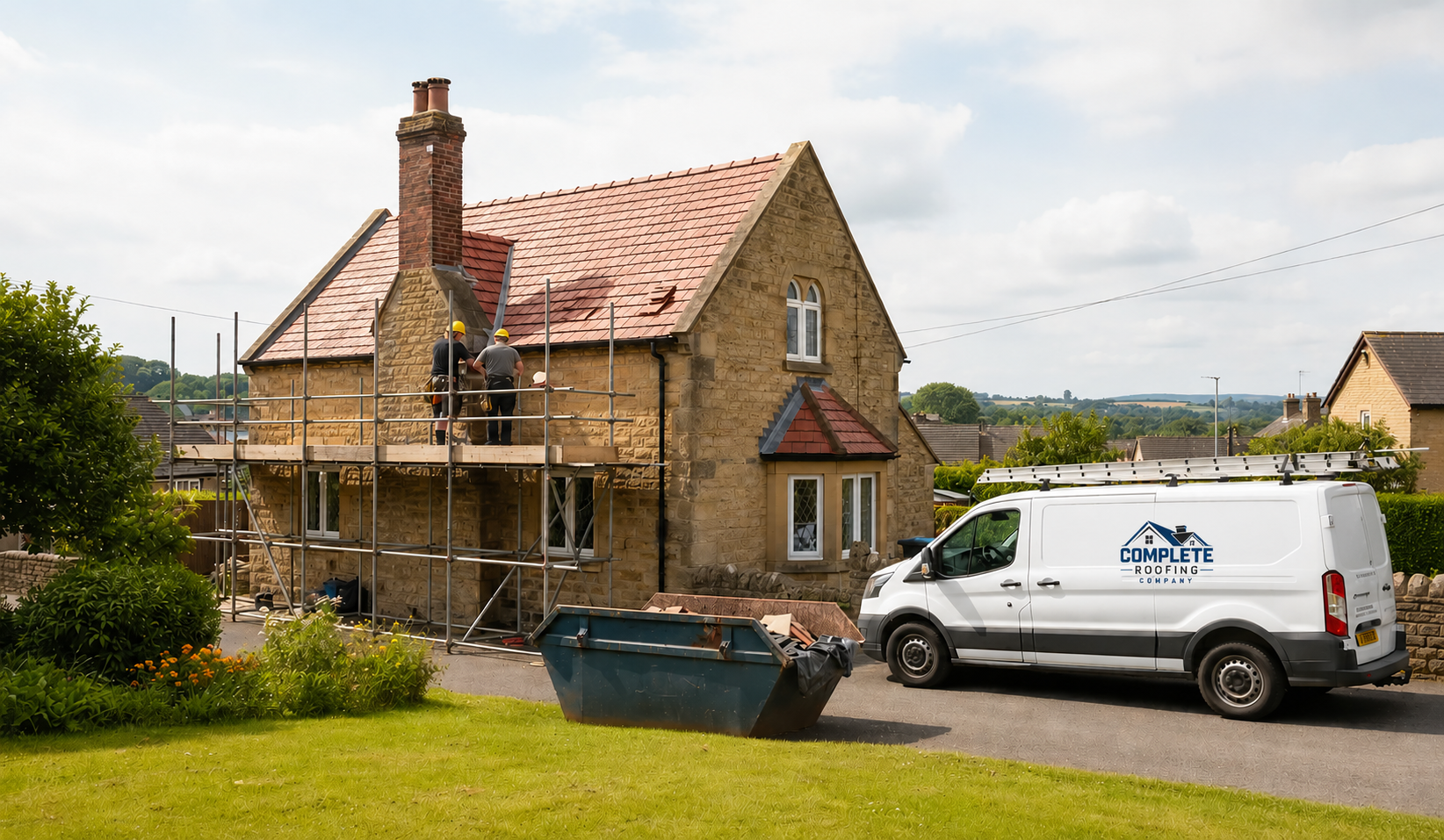 Professional roofing contractors at work